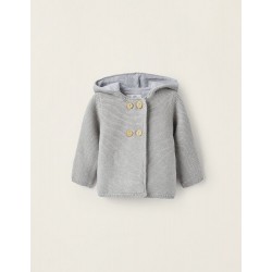 KNITTED HOODED JACKET FOR NEWBORN, GRAY
