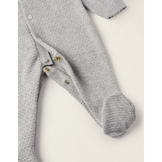 KNITTED JUMPSUIT WITH FEET FOR NEWBORN, GRAY