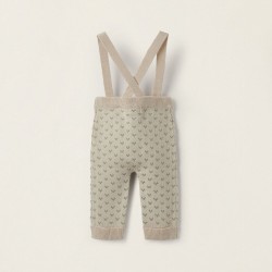 KNITTED PANTS WITH STRAPS FOR NEWBORN, BEIGE