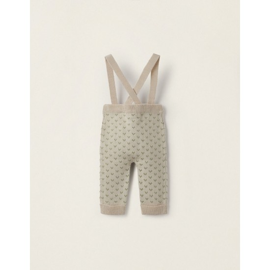 KNITTED PANTS WITH STRAPS FOR NEWBORN, BEIGE