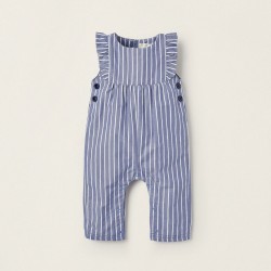 STRIPED JUMPSUIT WITH RUFFLES FOR NEWBORN, BLUE/WHITE