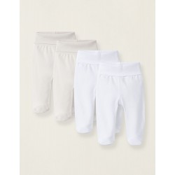 PACK 4 PANTS WITH FEET AND HIGH WAIST FOR NEWBORN AND BABY, PINK/WHITE