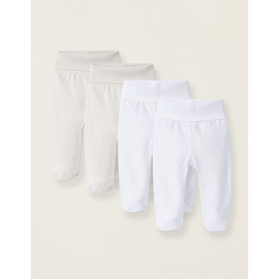 PACK 4 PANTS WITH FEET AND HIGH WAIST FOR NEWBORN AND BABY, PINK/WHITE