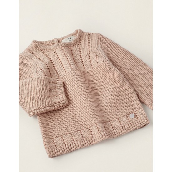 KNITTED SWEATER FOR NEWBORN, LIGHT PINK