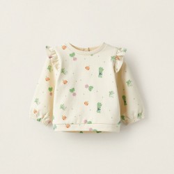 LONG-SLEEVED T-SHIRT FOR BABY GIRL 'LEGUMES AND VEGETABLES', BEIGE