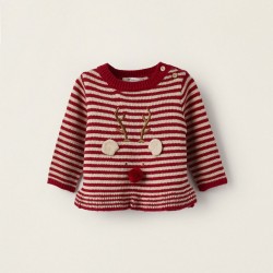 KNITTED SWEATER FOR NEWBORN 'RENA - NATAL', RED/LIGHT PINK