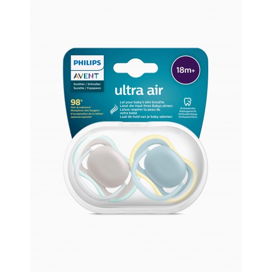 2 PHILIPS NEUTRAL ULTRA AIR SILICONE PACIFIERS 18M+