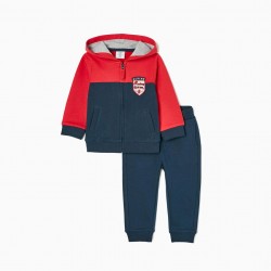 CARDED BABY BOY COTTON TRACKSUIT, DARK BLUE/RED