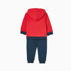 CARDED BABY BOY COTTON TRACKSUIT, DARK BLUE/RED