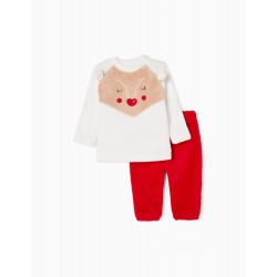 TEDDY PAJAMAS FOR BABY GIRL, WHITE/RED