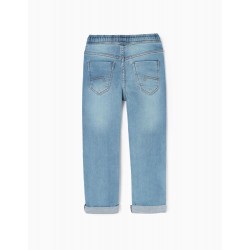 SPORTS JEANS IN COTTON FOR BOY 'SLIM FIT', LIGHT BLUE