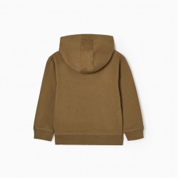 COTTON CARDED SWEAT WITH HOOD FOR BOY 'MOUNTAINS', GREEN