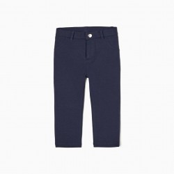 CARDED COTTON PANTS FOR BABY GIRL, DARK BLUE