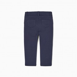 CARDED COTTON PANTS FOR BABY GIRL, DARK BLUE