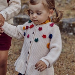 KNITTED JACKET WITH FLOWERS FOR BABY GIRL, BEIGE