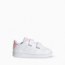 'ADVANTAGE' BABY AND GIRL SNEAKERS, WHITE/CORAL