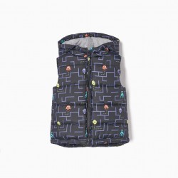 PADDED VEST WITH HOOD AND LINING IN BABY BOY JERSEY, DARK GREY/LIGHT