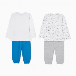 PACK 2 COTTON PAJAMAS FOR BABY BOY 'CIRCUS', WHITE/BLUE