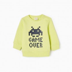 BABY BOY COTTON SWEAT 'GAME OVER', GREEN LIME