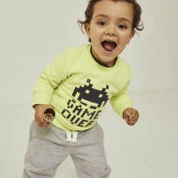 BABY BOY COTTON SWEAT 'GAME OVER', GREEN LIME
