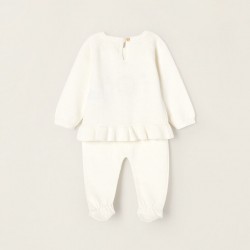 SET OF 2 PIECES IN COTTON FOR NEWBORN 'TEDDY BEAR', WHITE
