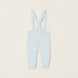 PANTS WITH REMOVABLE FEET AND STRAPS IN COTTON MESH FOR NEWBORN, LIGHT BLUE