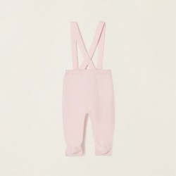 PANTS WITH REMOVABLE FEET AND STRAPS IN COTTON MESH FOR NEWBORN, PINK