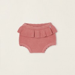 KNITTED SLAP WITH FRILLS FOR NEWBORN, PINK