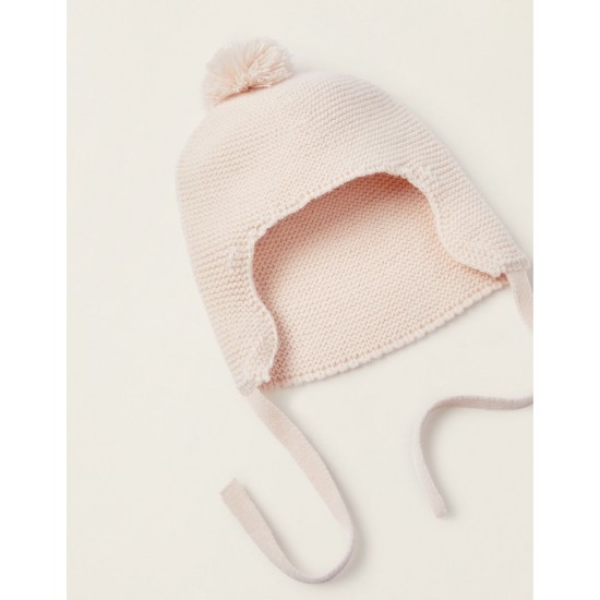 KNITCAP WITH POMPOM FOR BABY GIRL, PINK
