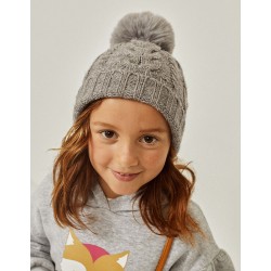 KNITTED BEANIE WITH POMPOM FOR BABY AND CHILD, GREY