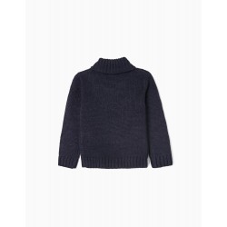 KNITTED SWEATER WITH JACQUARD FOR BABY BOY, DARK BLUE/WHITE