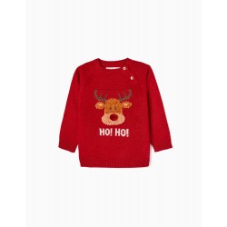 CHRISTMAS SWEATER WITH POMPOM FOR BABY 'RENA', RED