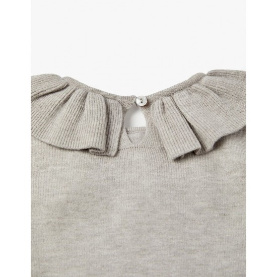 KNITTED SWEATER WITH FRILLS FOR GIRL, GREY