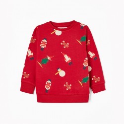 COTTON CARDED CHRISTMAS SWEAT FOR KIDS, RED