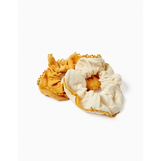 PACK 2 SCRUNCHIE ELASTICS FOR BABY AND GIRL, WHITE/YELLOW