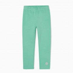 CARDED LEGGINGS IN COTTON FOR GIRL, GREEN WATER