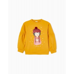 CARDED COTTON SWEAT FOR GIRL 'BRAIDS', YELLOW