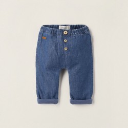 JEANS WITH KNITTED LINING FOR NEWBORN, BLUE