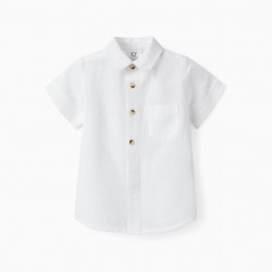 LINEN AND COTTON SHIRT FOR BABY BOY, WHITE