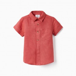 LINEN AND COTTON SHIRT FOR BABY BOY, DARK PINK