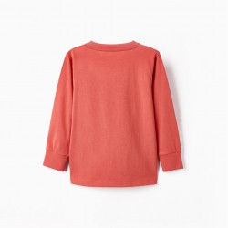 COTTON T-SHIRT FOR BOY 'ONE DAY', SALMON