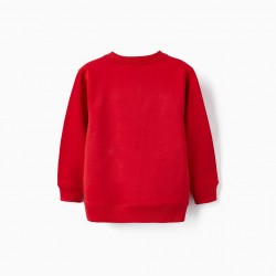 BOYS' COTTON T-SHIRT WITH TERRY DETAIL 'MICKEY', RED