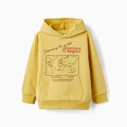 COTTON HOODIE FOR BOYS 'ADVENTURE BEGINS', YELLOW