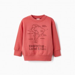 COTTON SWEATSHIRT FOR BOYS 'EXPLORING THE LAND AND THE SEA', SALMON