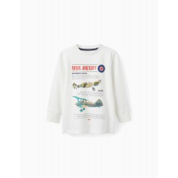 COTTON T-SHIRT FOR BOYS 'AIRPLANES', WHITE