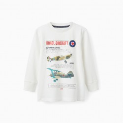 COTTON T-SHIRT FOR BOYS 'AIRPLANES', WHITE