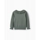 KNITTED SWEATER WITH RUFFLES FOR GIRL, GREEN