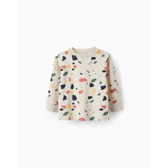 COTTON T-SHIRT WITH COLORFUL SHAPES FOR BABY BOY, BEIGE