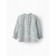 FLORAL COTTON BLOUSE FOR GIRLS, GREY/WHITE