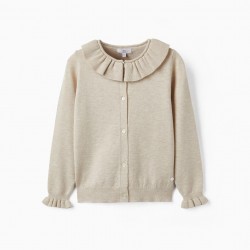 KNITTED JACKET WITH RUFFLES FOR GIRLS, BEIGE